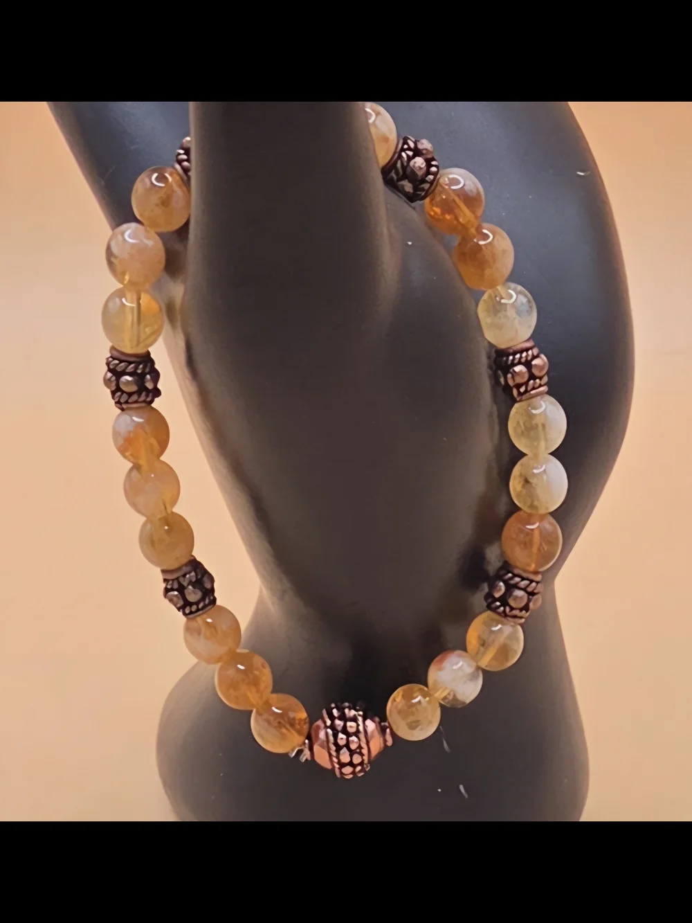 Citrine And Bali Style Copper Beaded Bracelet
